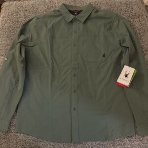 Spyder Mens Medium Performance Button Down Shirt Spruce Green NWT Outdoor